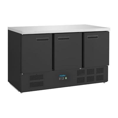 Polar G-Series Triple Door Counter Fridge Black 368Ltr - PG023