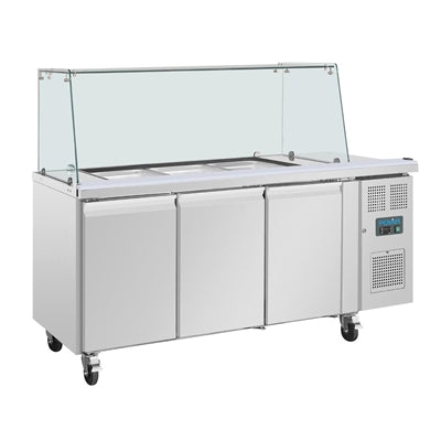 Polar U-Series GN Saladette Counter with Square Sneeze Guard 3 Door - UA018