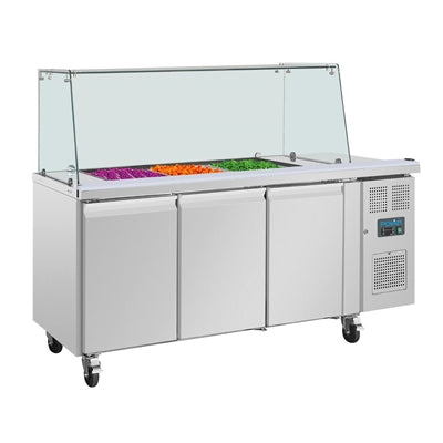 Polar U-Series GN Saladette Counter with Square Sneeze Guard 3 Door - UA018