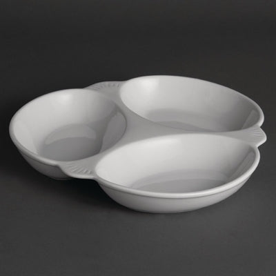 Olympia Whiteware Vegetable Dishes 3 Section 250mm (6 Pack) - Y099