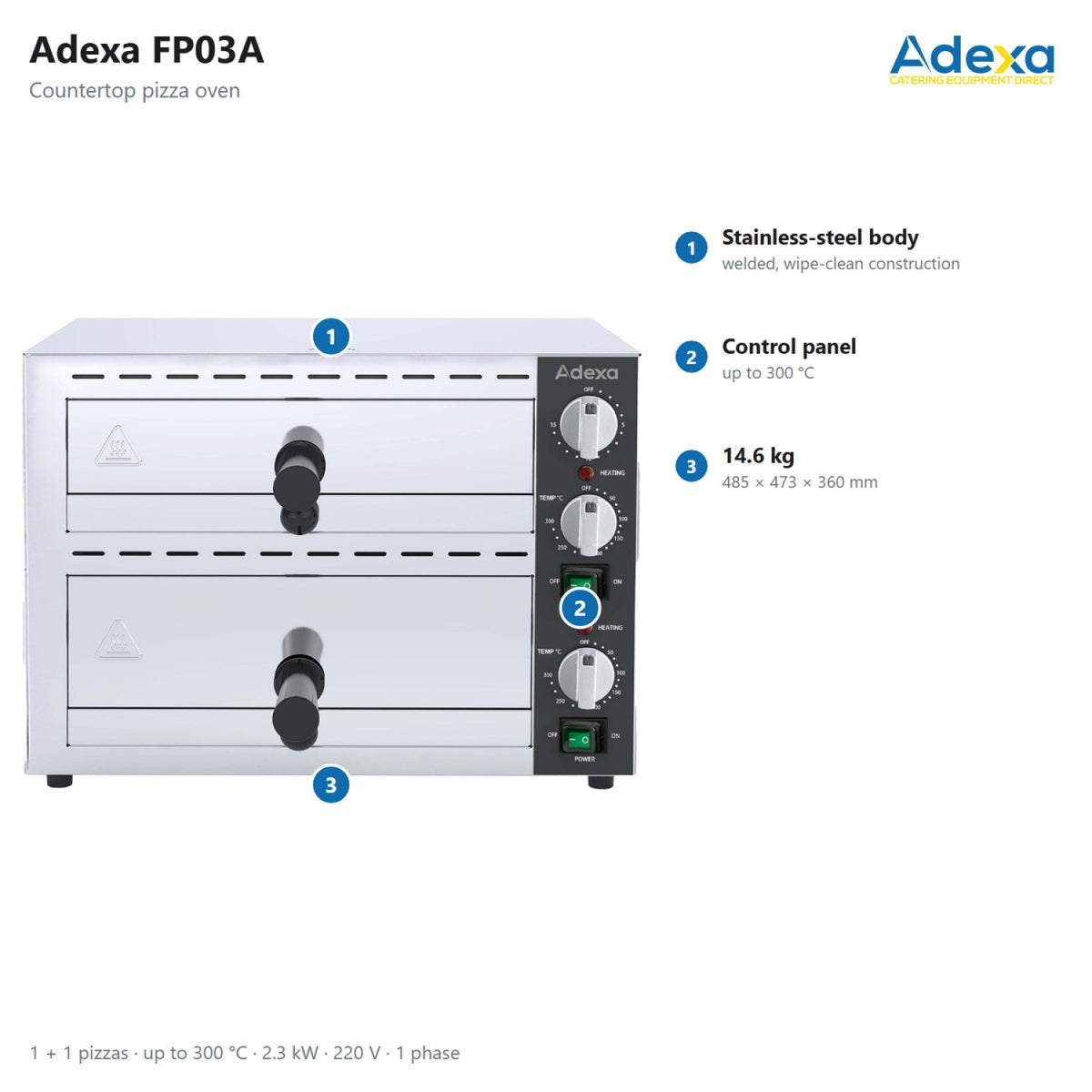 Commercial Double Deck Pizza Oven for 12" Pizzas 2.26kW 230V - FP03A