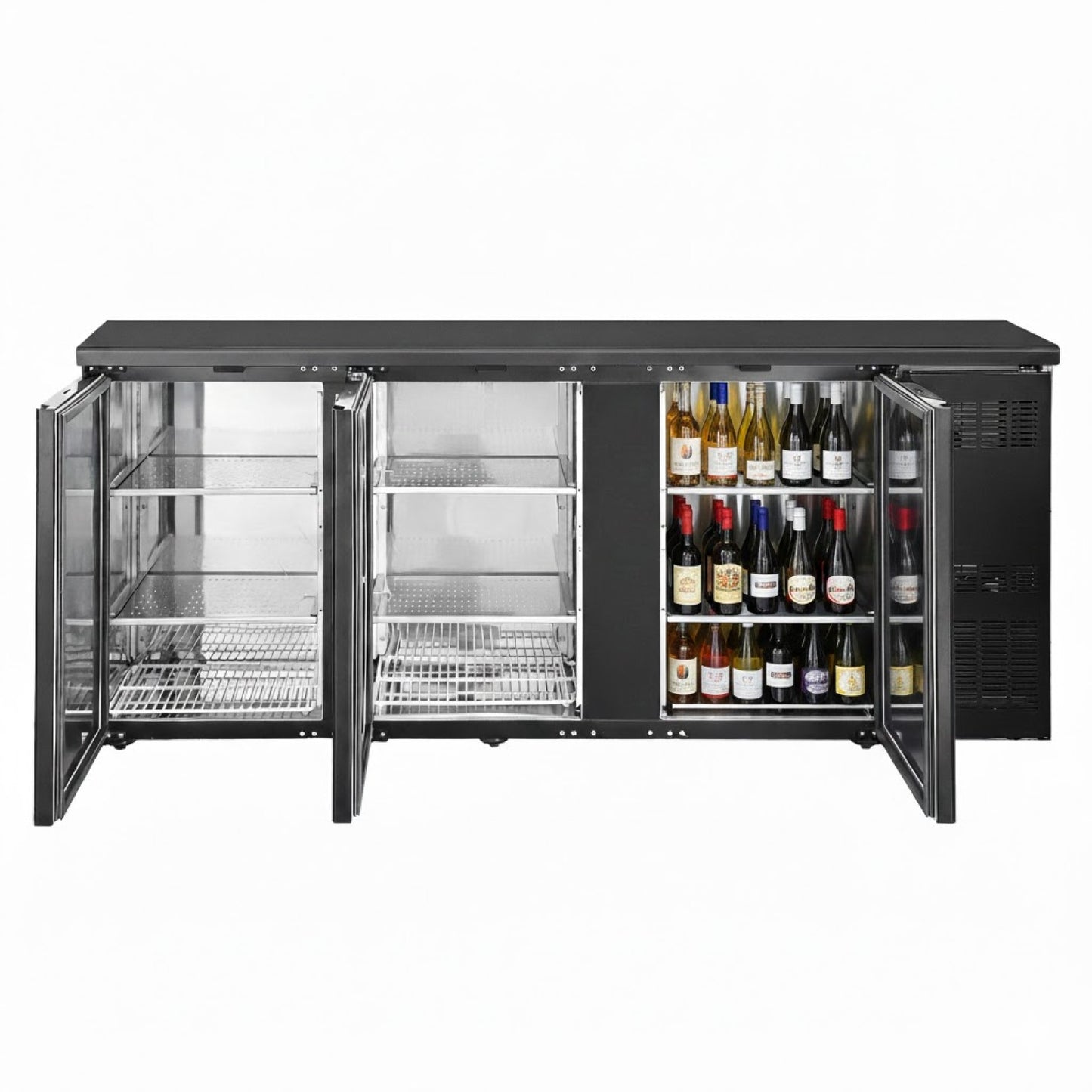 Professional 537L 3-Door Undercounter Back Bar Refrigerator – Black | JTA408