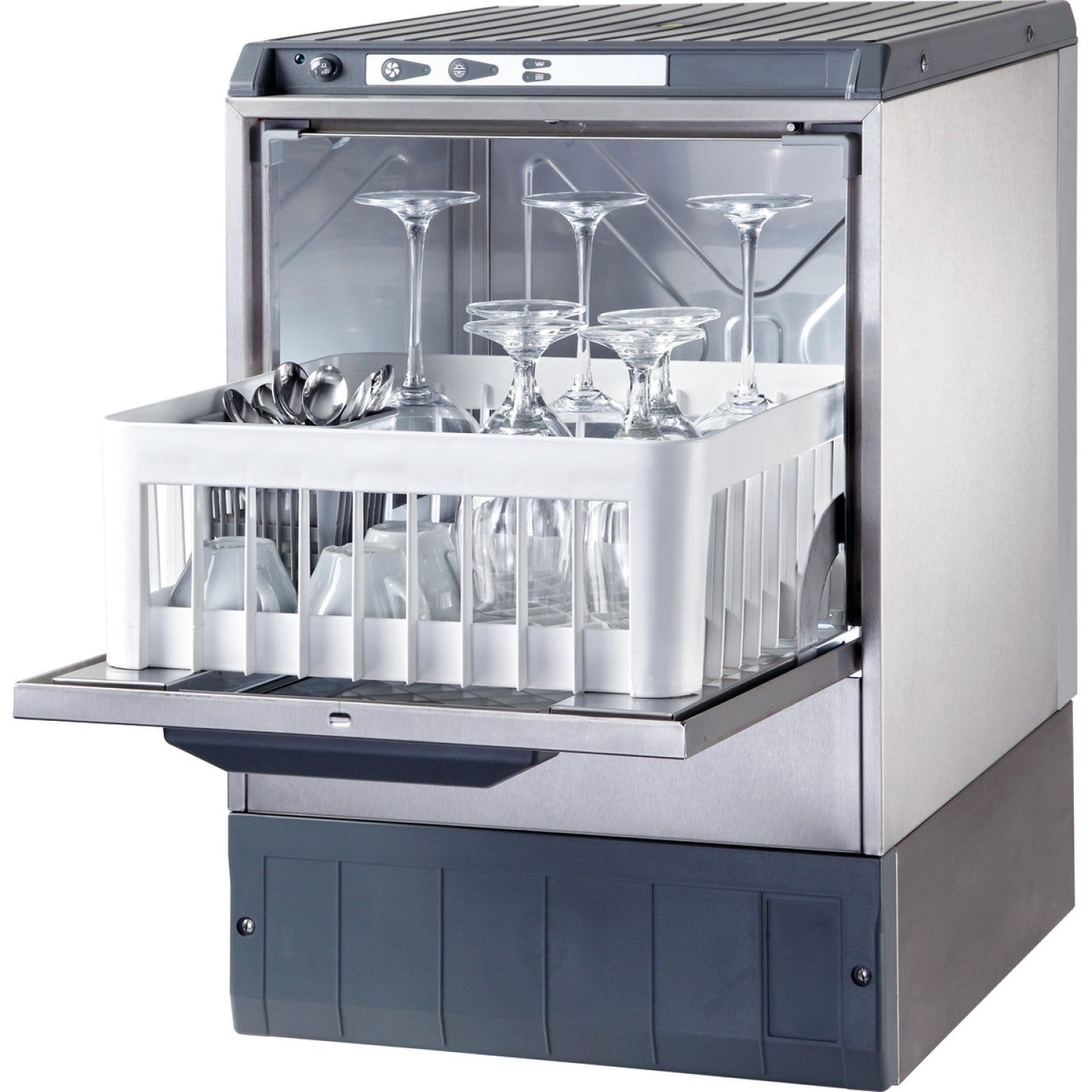 Commercial Glasswasher 1000-1200 glasses/hour 400mm basket Gravity drain Detergent pump 13A - 4000BTDD
