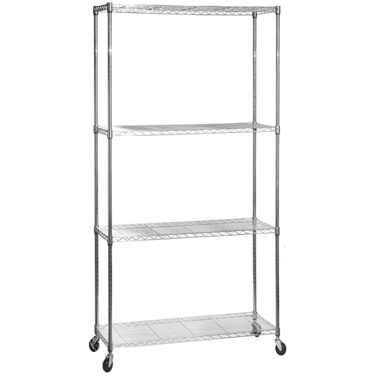 Commercial Shelving Unit 4 Tier with Wheels 1000kg Width 1500mm Depth 600mm Chrome Wire