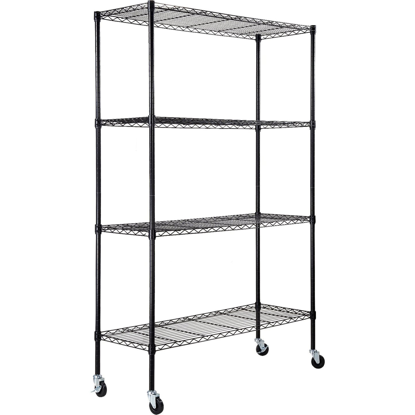 Commercial Shelving Unit 4 Tier with Wheels 1000kg Width 1500mm Depth 600mm Black Wire