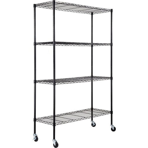 Commercial Shelving Unit 4 Tier with Wheels 1000kg Width 1200mm Depth 450mm Black Wire