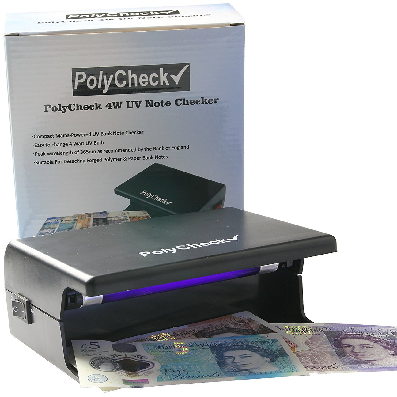Bank Note Detector | 4W UV, 4 Spare Bulbs | Poly Check