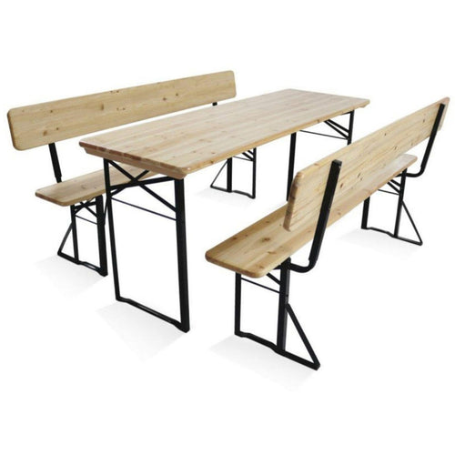 Beer Garden Table Set 169x69x75cm Natural with Black Frame - 571517