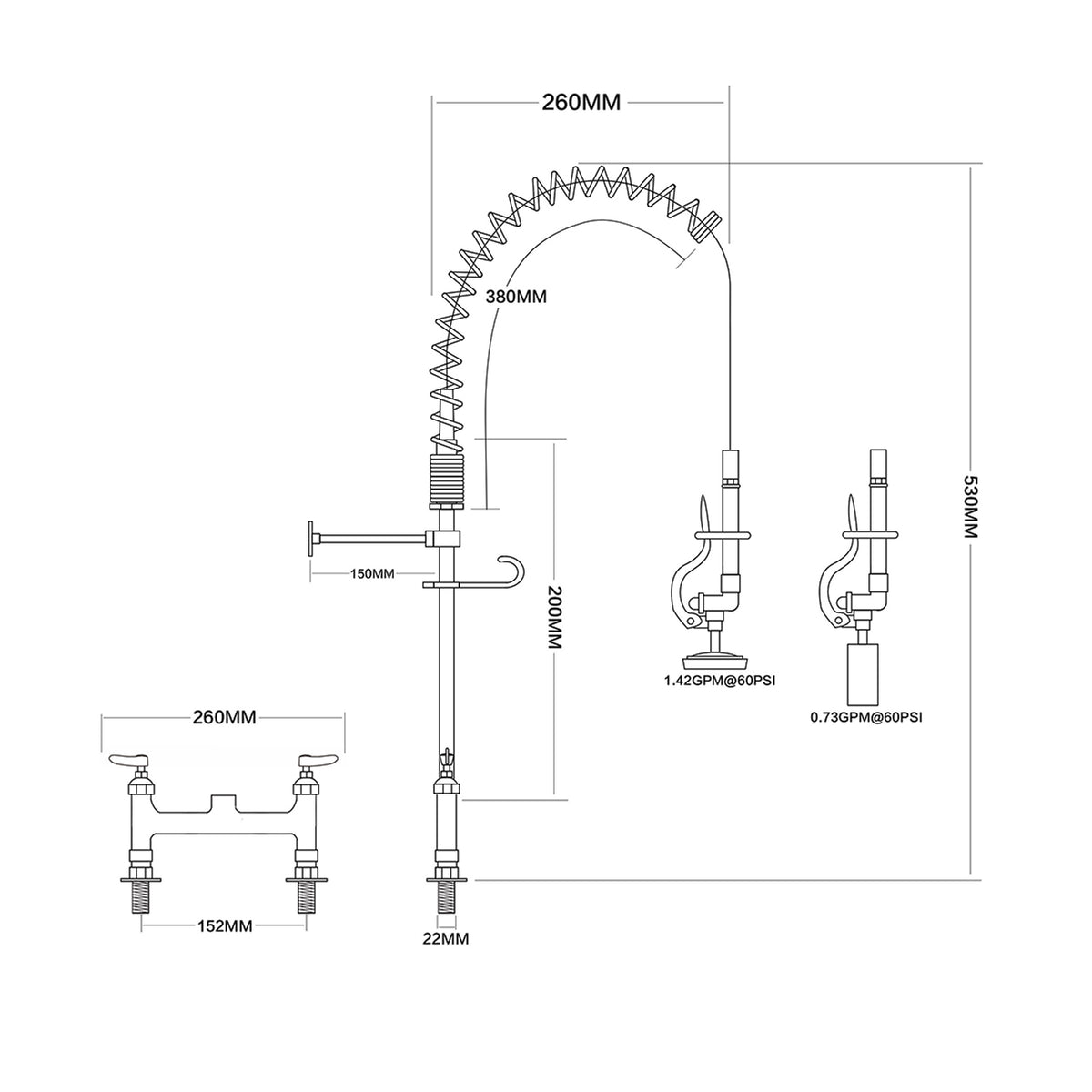 6-Inch Mini Dual Temperature Pre-Rinse Faucet with Spray Valve Deck Mount Chrome Plated Brass - 5809A