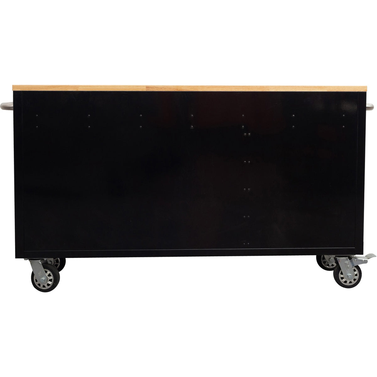 Heavy Duty Steel Rolling Tool Chest with Wooden Worktop 6 Drawers 1 Double-Door Side Cabinet 1674x489x907mm Black - 602038ABLACK