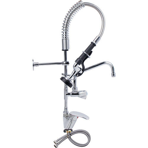 Mini Single Hole Deck Mount Dual Temperature High-Pressure Pre-Rinse Faucet with 8" Swing Nozzle Chrome Plated Brass - 6801A08