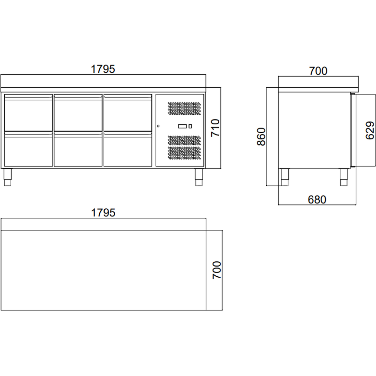 Commercial Refrigerated Counter 6 drawers Depth 700mm - 6DRG31V