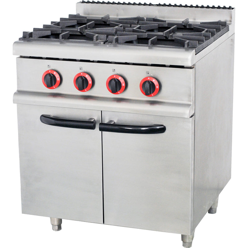 Commercial Gas Range with Cabinet 4 Burners 16kW 700x700x900mm - 70QA4MS