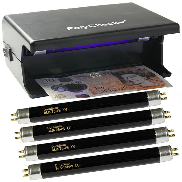 Poly Check UV Bank Note Detector 4W | Counterfeit Money Checker | 4 Spare Bulbs