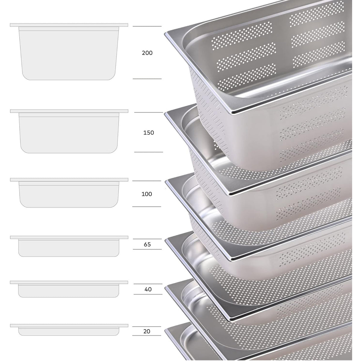 Stainless steel Gastronorm Pan Perforated GN1/3 Depth 200mm - 8138P