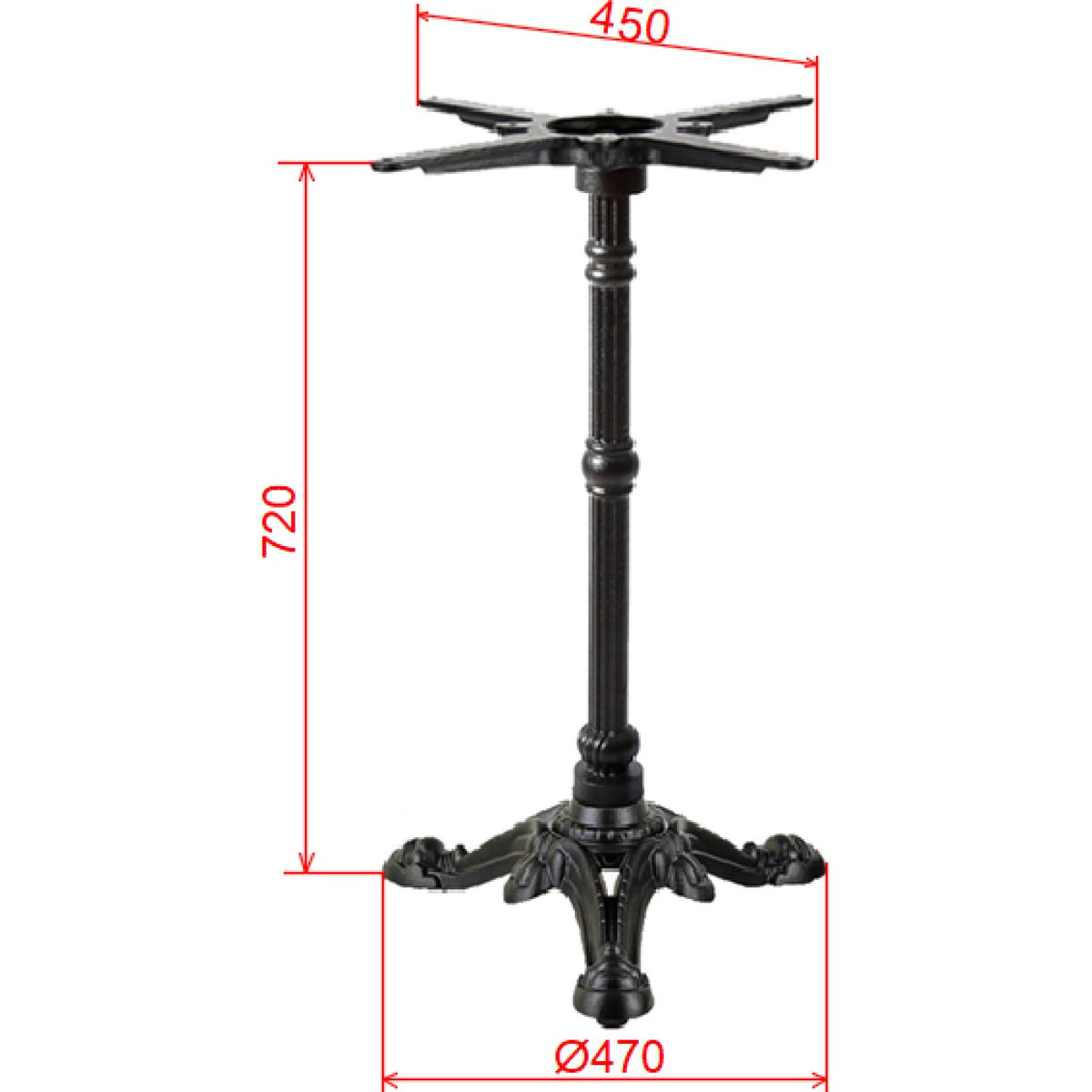 Black Cast Iron Table Base Tri-Leg 470x720mm - A082