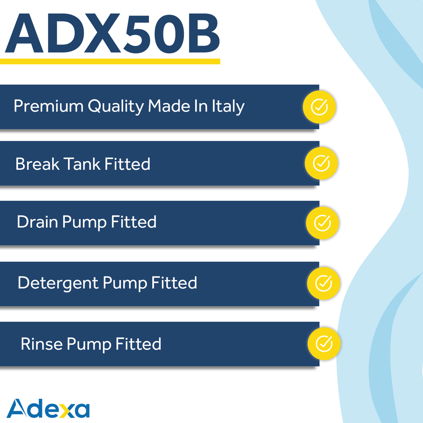 Commercial Dishwasher Premium 500mm basket 20 baskets/hour Break tank Drain Pump Detergent dosing pump - ADX50B