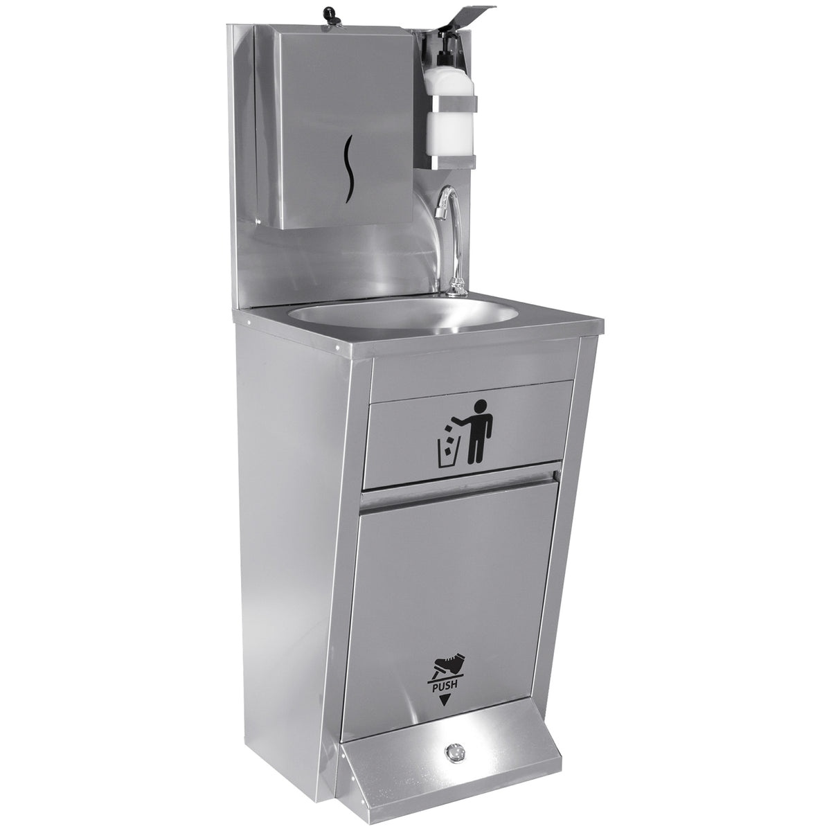 Handwash Station with Waste basket & Napkin dispenser & Soap dispenser holder Foot operated Stainless steel Height 1350mm - AYK002