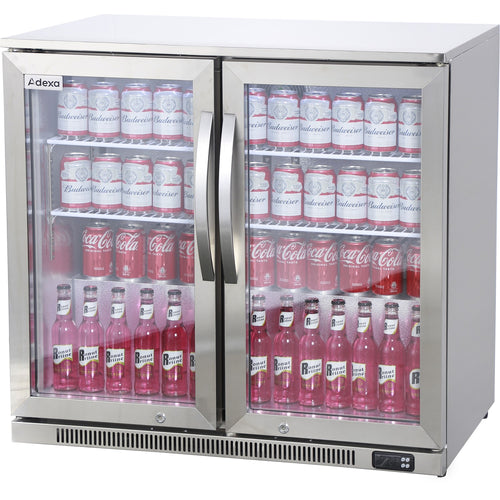 Commercial Back Bar Cooler 216 Litres 2 Hinged Glass Doors Stainless Steel 900x550x860mm - BBC2HS