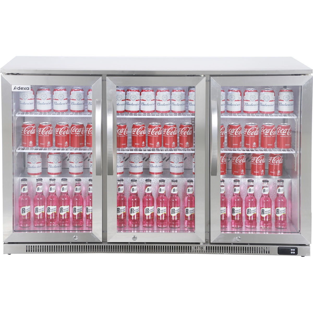 Commercial Back Bar Cooler 332 Litres 3 Hinged Glass Doors Stainless Steel 1340x550x860mm - BBC3HS