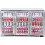 Commercial Back Bar Cooler 332 Litres 3 Hinged Glass Doors Stainless Steel 1340x550x860mm - BBC3HS