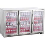 Commercial Back Bar Cooler 332 Litres 3 Hinged Glass Doors Stainless Steel 1340x550x860mm - BBC3HS