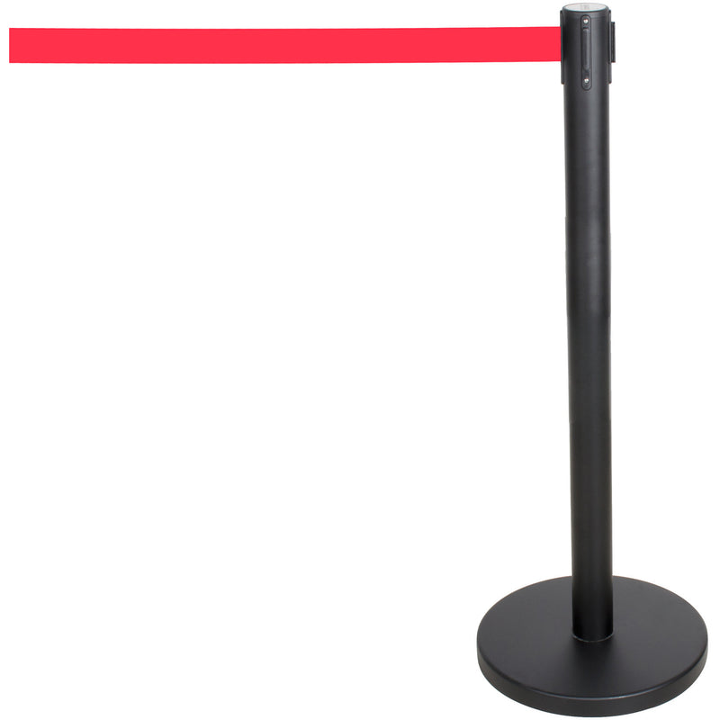 Black Barrier Post with Red Retractable Belt 2m - BBP01AR