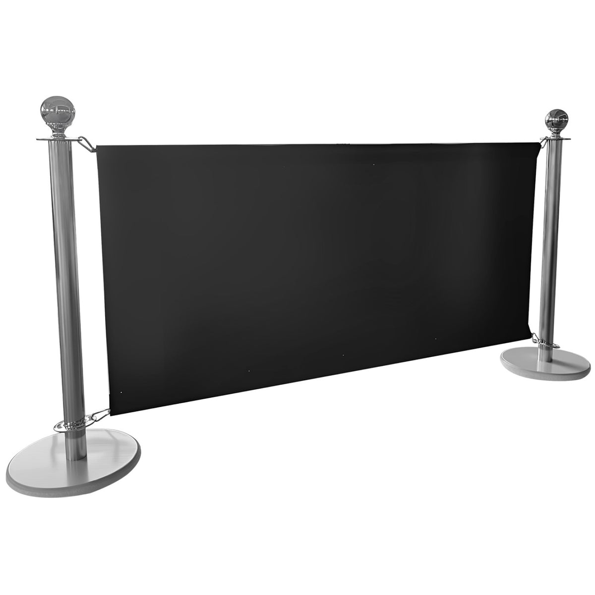 Commercial Queue Barrier Set with 2 Silver Ball Top Posts and Black Canvas Panel - BBP02ACB
