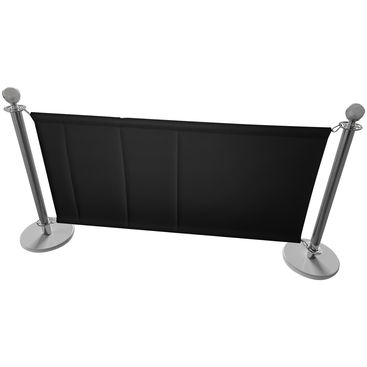 Commercial Queue Barrier Set with 2 Silver Ball Top Posts and Black Canvas Panel - BBP02ACB