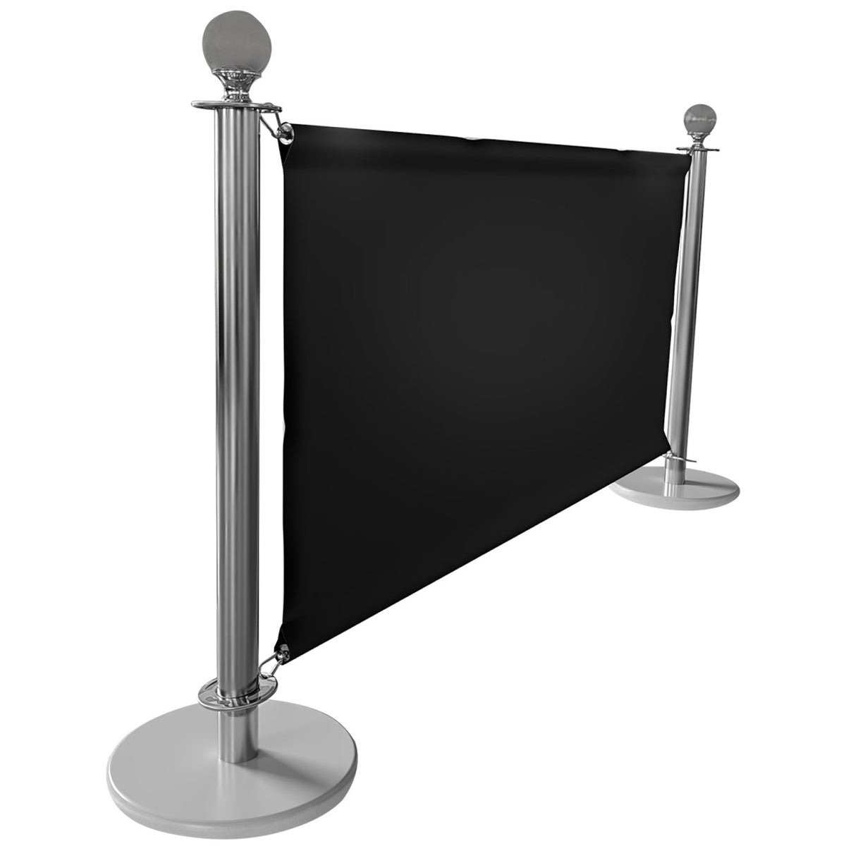 Commercial Queue Barrier Set with 2 Silver Ball Top Posts and Black Canvas Panel - BBP02ACB