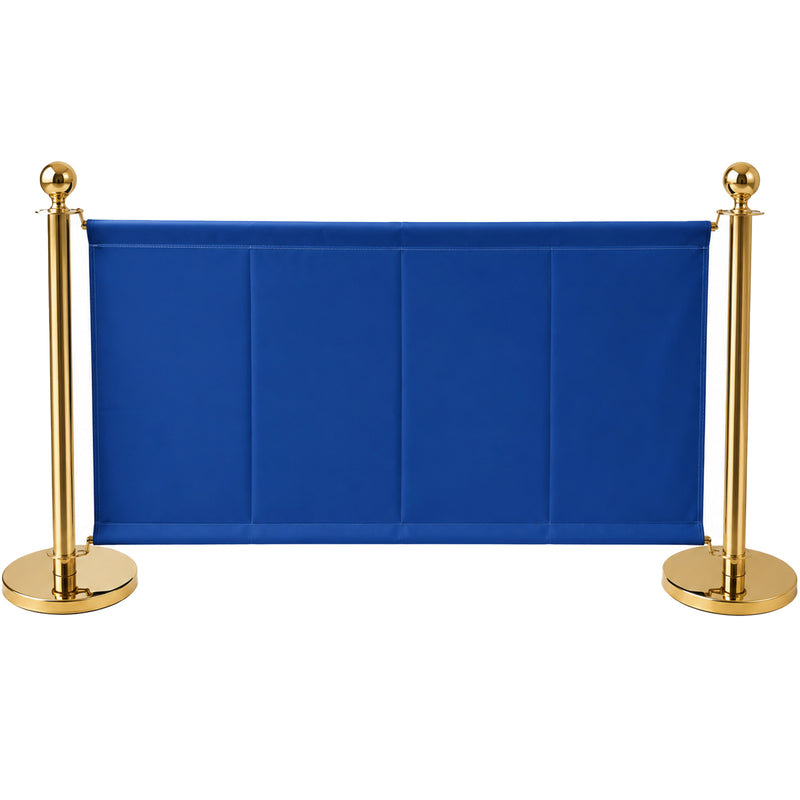 Commercial Queue Barrier Set with 2 Gold Ball Top Posts & Navy Blue Fabric Panel 1430mm - BBP02CCB