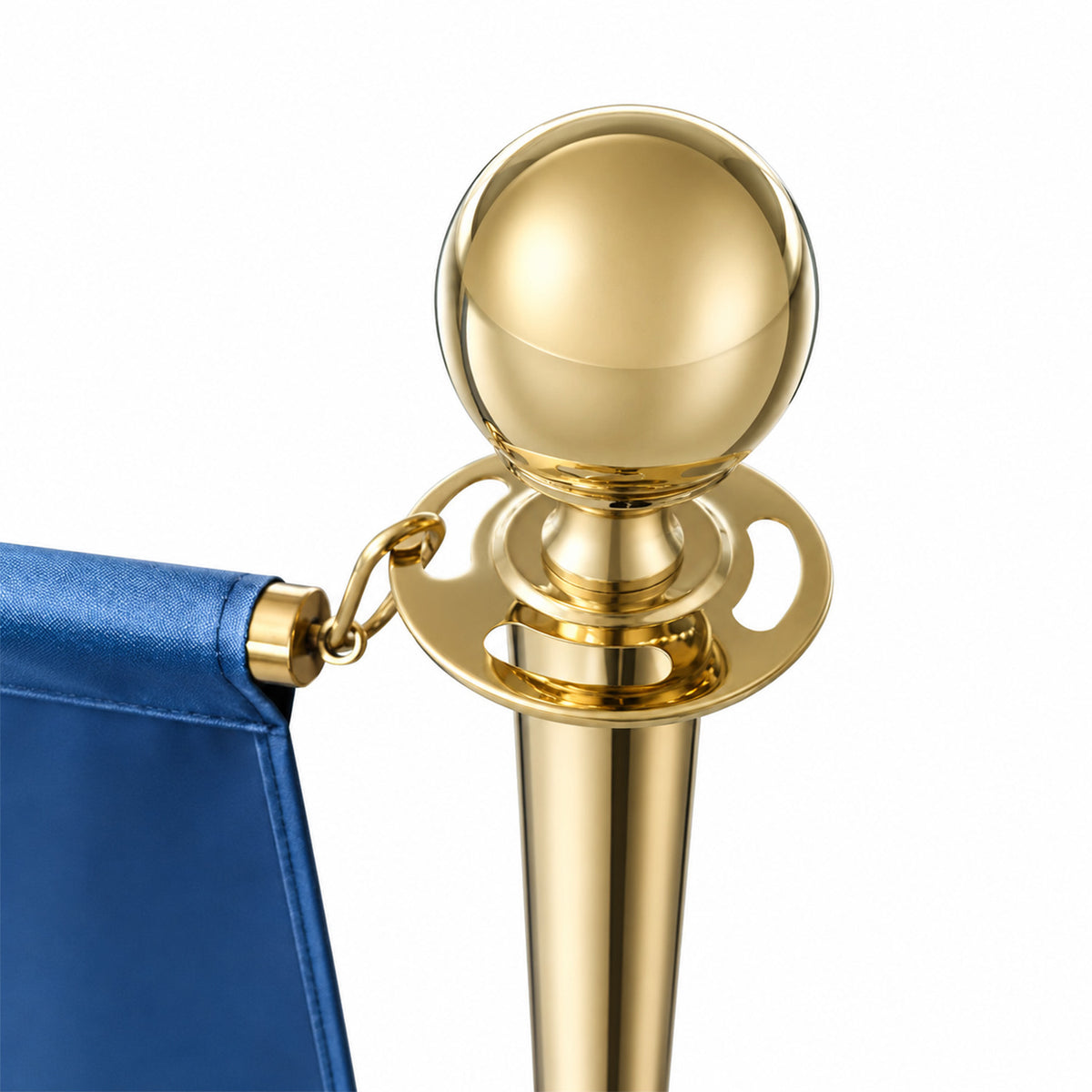 Commercial Queue Barrier Set with 2 Gold Ball Top Posts & Navy Blue Fabric Panel 1430mm - BBP02CCB
