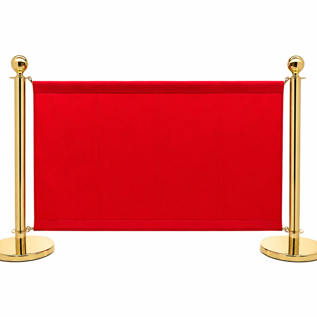 Commercial Queue Barrier Set with 2 Gold Ball Top Posts & Red Fabric Panel 1430mm - BBP02CCR