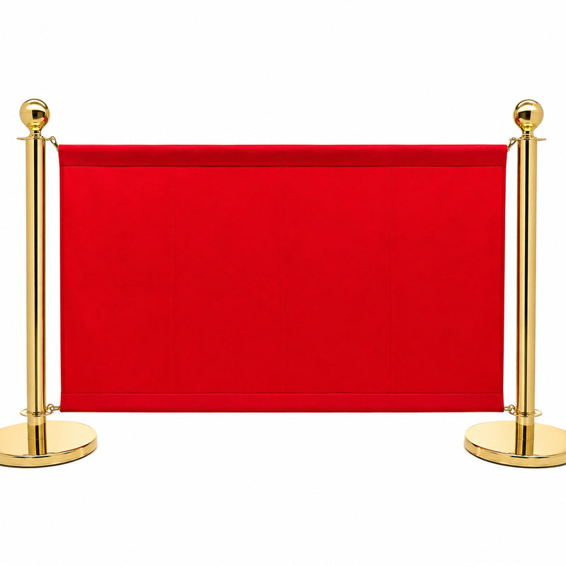 Commercial Queue Barrier Set with 2 Gold Ball Top Posts & Red Fabric Panel 1430mm - BBP02CCR
