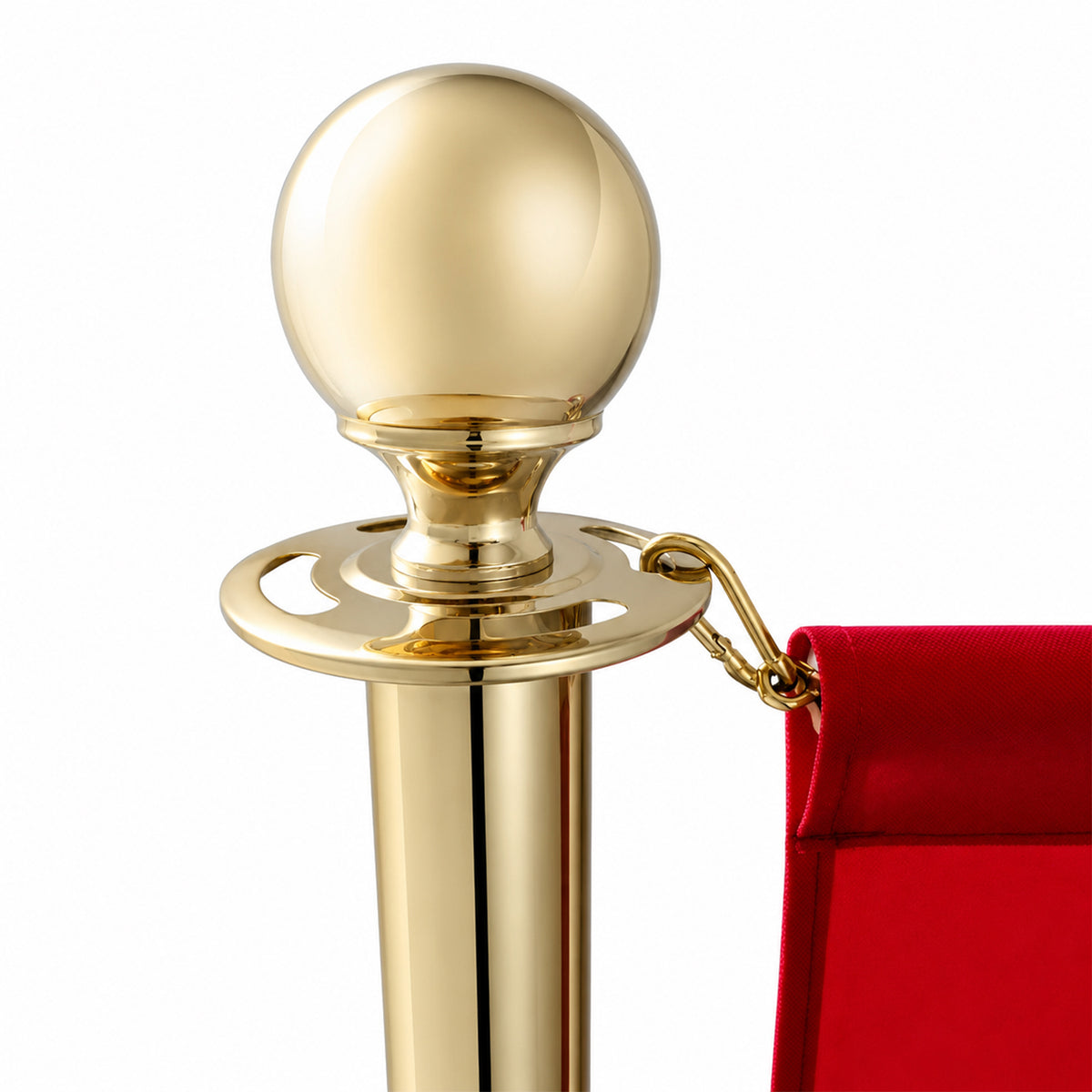 Commercial Queue Barrier Set with 2 Gold Ball Top Posts & Red Fabric Panel 1430mm - BBP02CCR