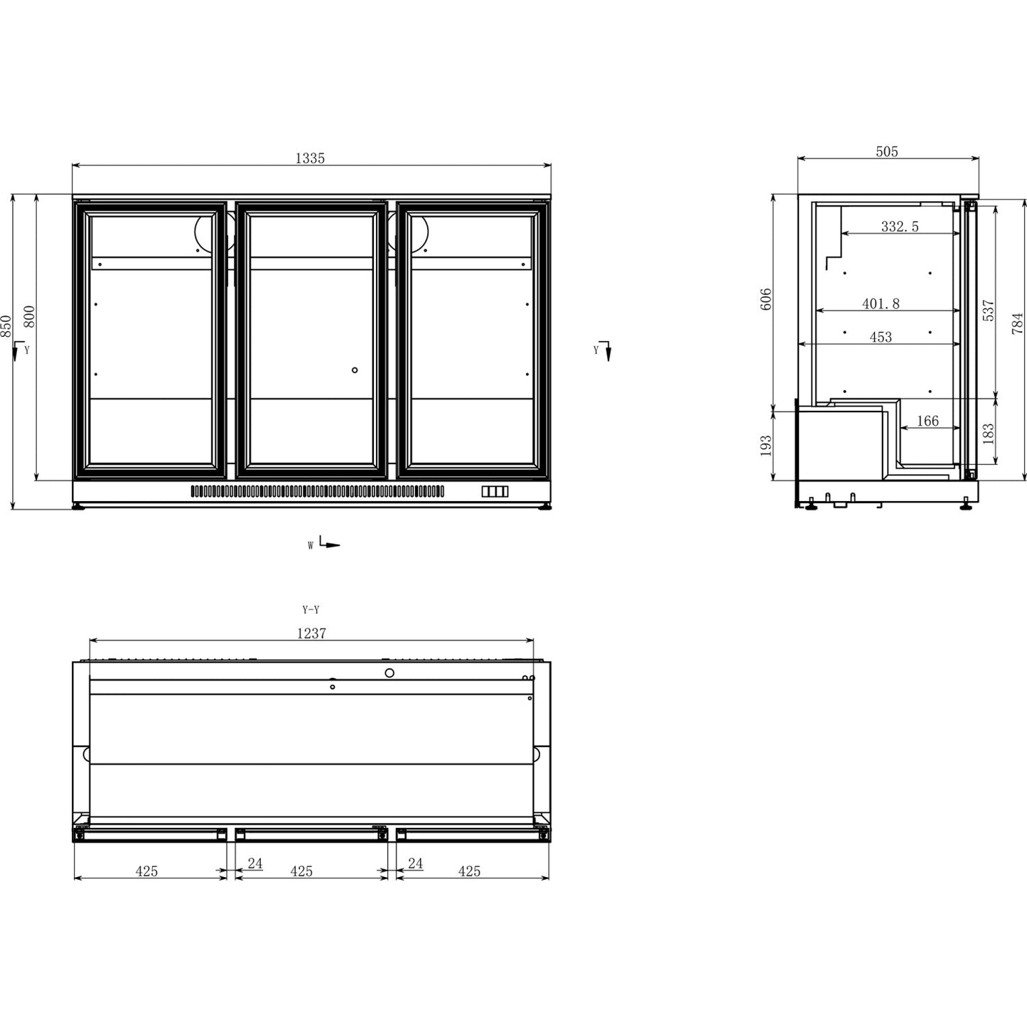 Professional 300L 3 Sliding Glass Door Back Bar Cooler – Black (850mm Height) | BC03PS85