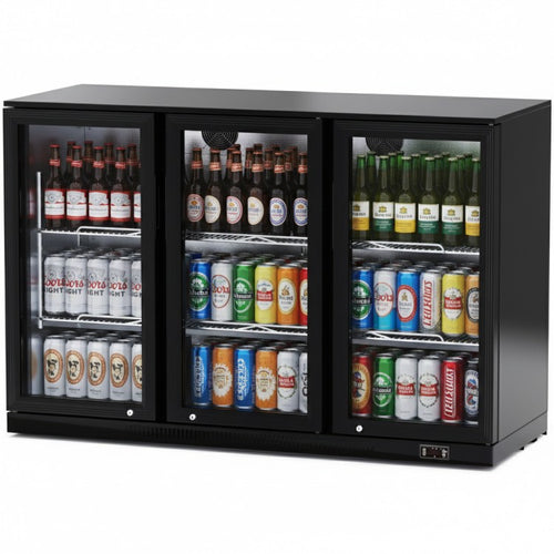 Professional 312L 3 Hinged Glass Door Back Bar Cooler – Black | BC03PP