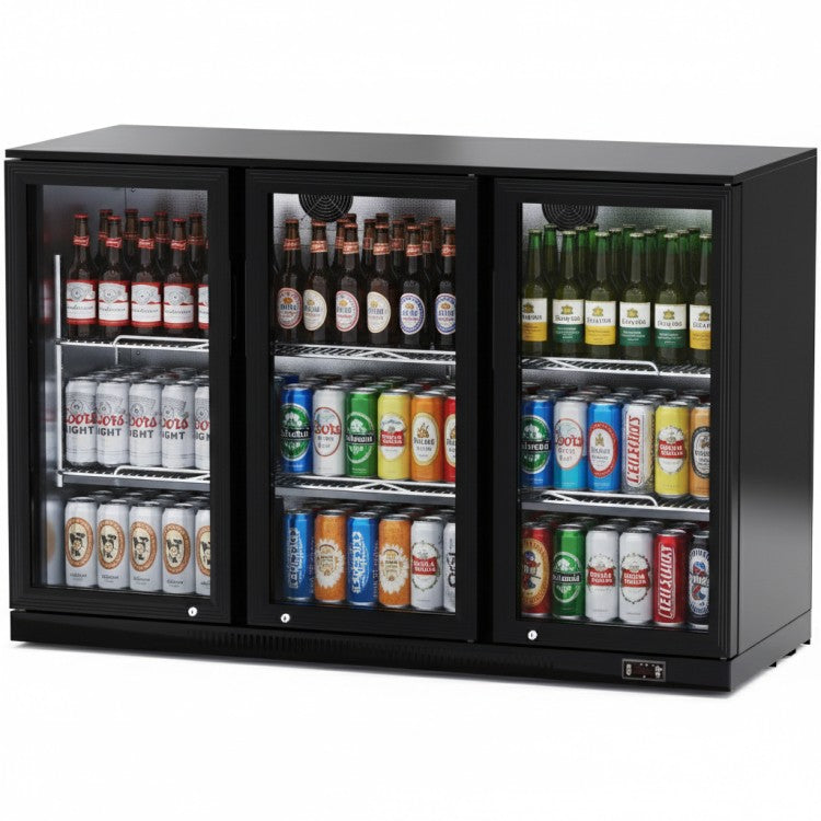 Professional 312L 3 Hinged Glass Door Back Bar Cooler – Black | BC03PP