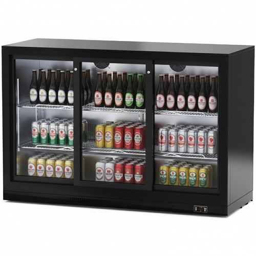 Professional 300L 3 Sliding Glass Door Back Bar Cooler – Black | BC03PS