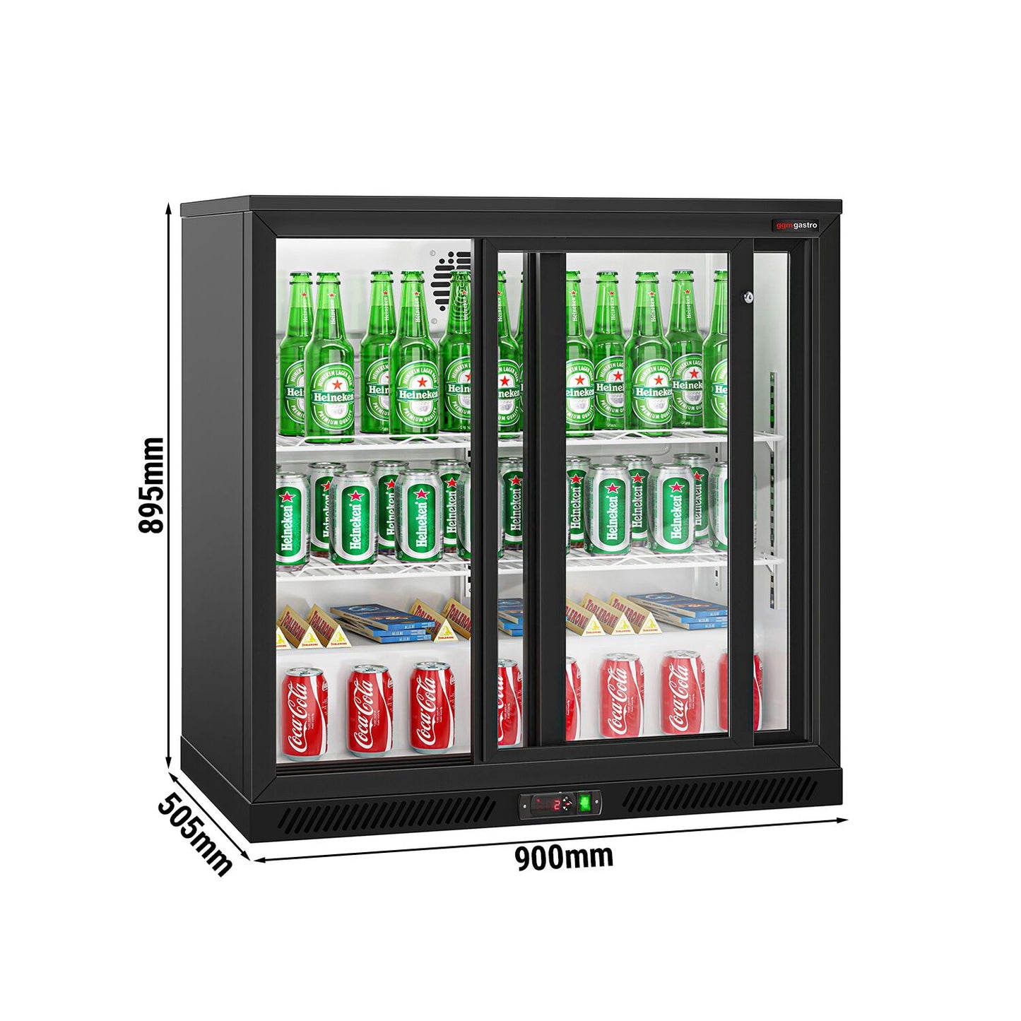 GGM Gastro BKTG220SSN 220L Back Bar Cooler — interior view showing shelves and lighting