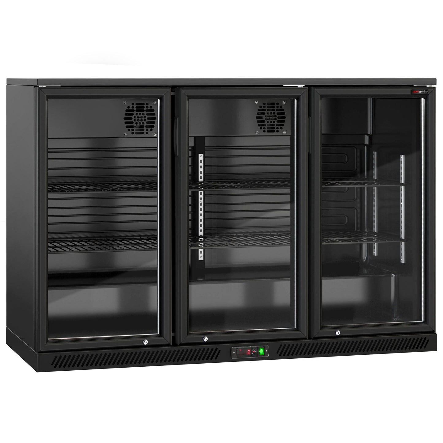 GGM Gastro BKTG320SN-UK 320L Back Bar Cooler — stocked with bottles in bar setting