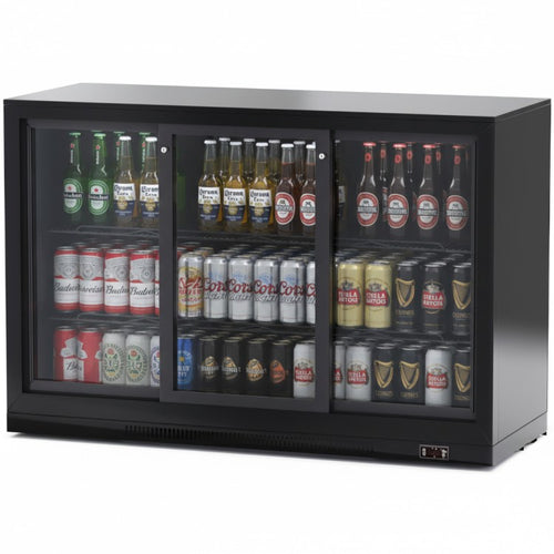 Professional 300L 3 Sliding Glass Door Back Bar Cooler – Black | BLBC03PS