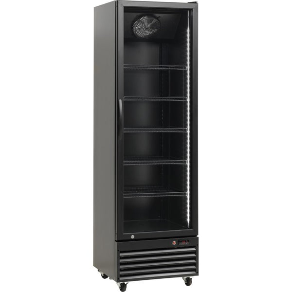 Professional 400L Single Glass Door Upright Display Refrigerator – Black | BLG4001M