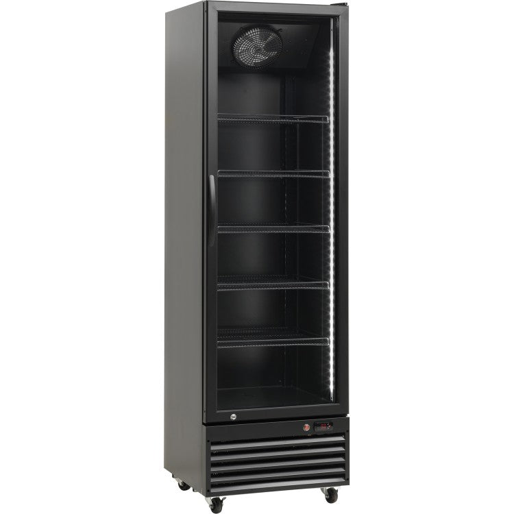 Professional 400L Single Glass Door Upright Display Refrigerator – Black | BLG4001M