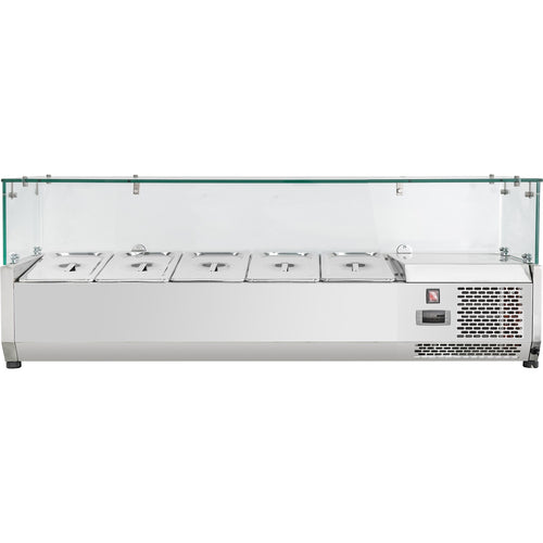 Glass cover Countertop Refrigerated Prep Topping Display for 5×GN1/4 Pans 1200×335×435mm - BLUEINOX204