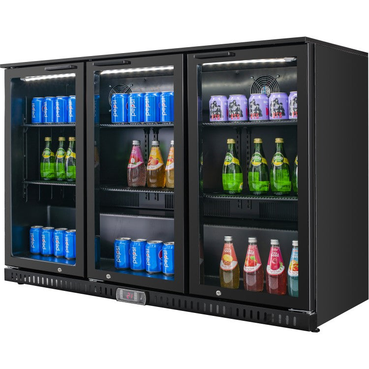 Professional 328L 3 Hinged Glass Door Back Bar Cooler – Black | BLUEINOX608