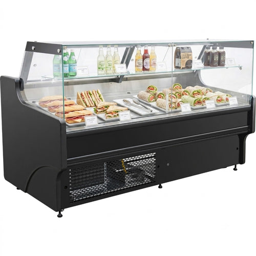 Serve over Deli counter Black front Straight glass front Width 1330mm - BLUEL104
