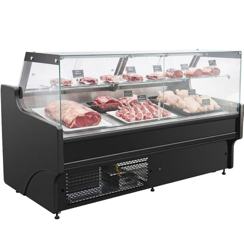 Serve over Deli counter Black front Straight glass front Width 1580mm - BLUEL106