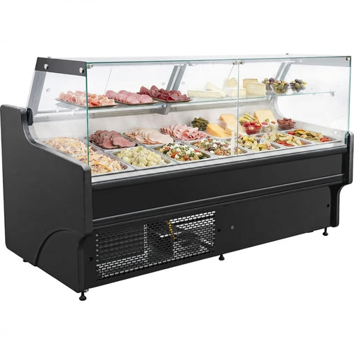 Serve over Deli counter Black front Straight glass front Width 2580mm - BLUEL110