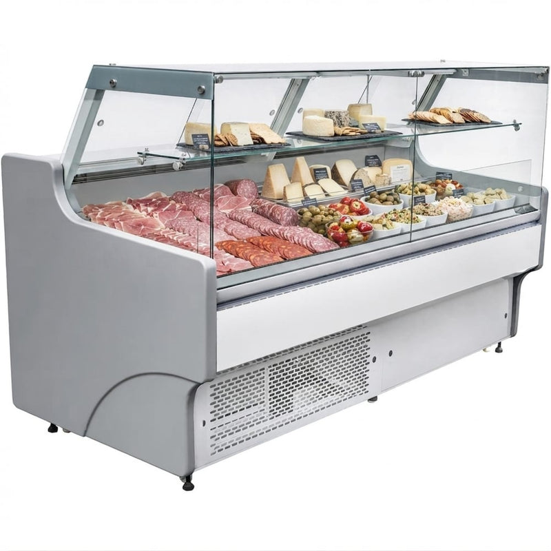 Serve over Deli counter White front Straight glass front Width 1330mm - BLUEL128